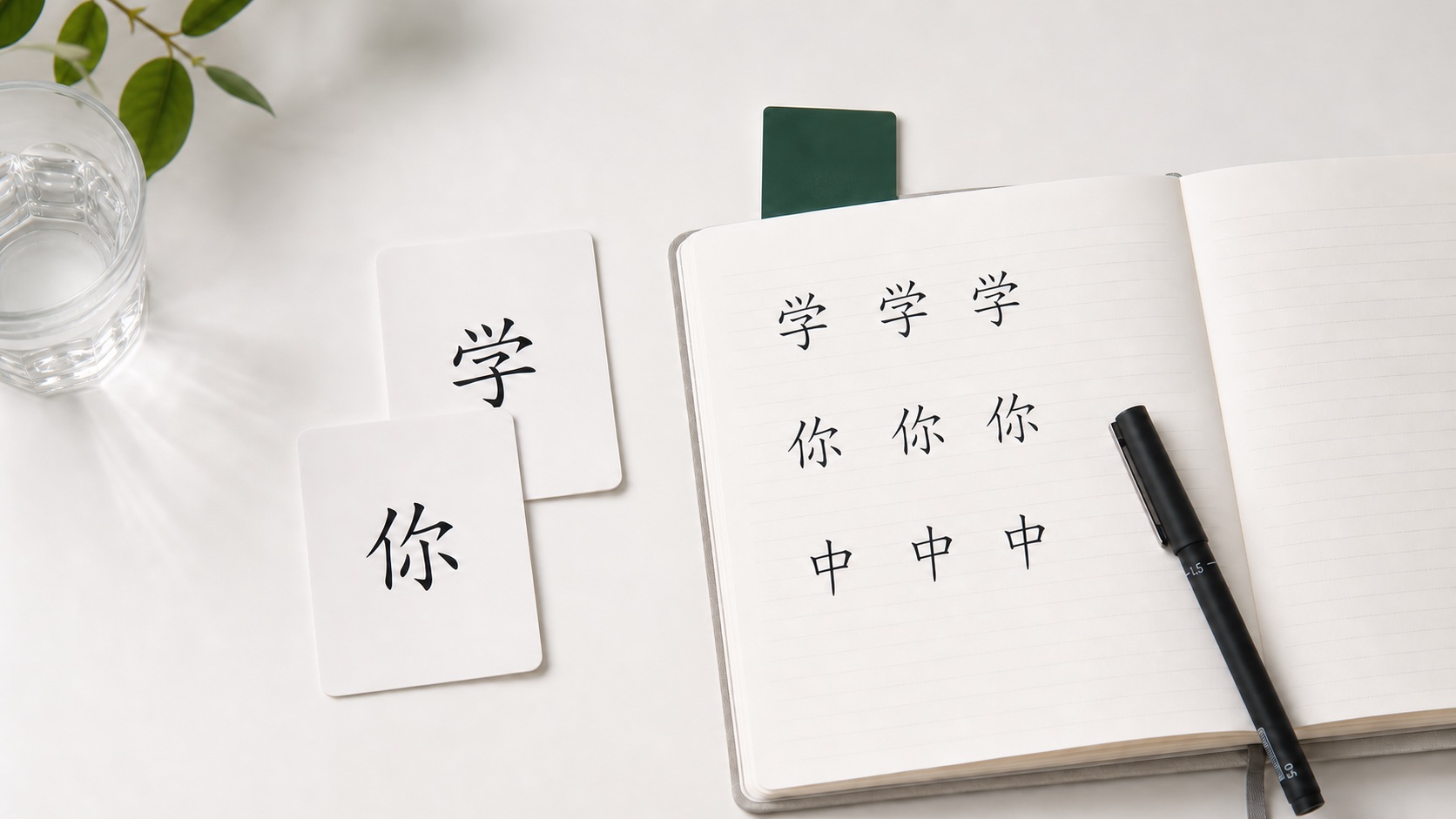 学・你・中の漢字書き取りノートと中国語学習カード