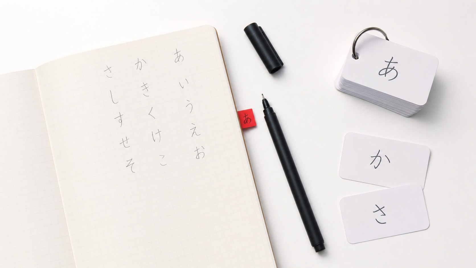 ひらがなのノートと日本語学習カード